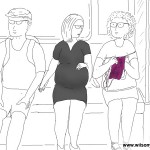 Pregnant woman and woman knitting, Victoria line, London, 16th July 2013