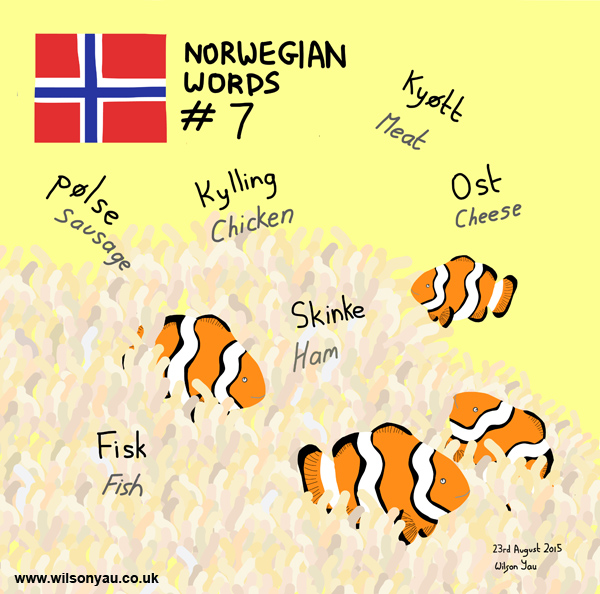 Norwegian word 7, Food, 23rd August 2015 (Drawing 532B)