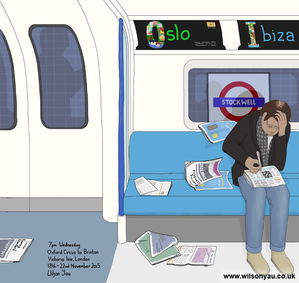 7pm, Wednesday 18th November 2015, Oxford Circus to Brixton stations, Victoria line, London