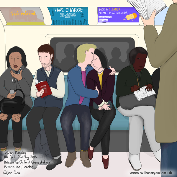 9.15am Monday 11th April 2016, Brixton to Oxford Circus stations, Victoria line, London (Drawing 640)