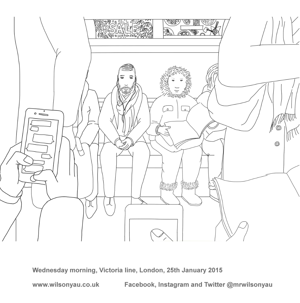 Colouring-in sheet, Wednesday morning, Victoria line, London, 2015