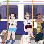 Saturday afternoon, Victoria to Upton Park, District line, London, 18th August 2018 (Drawing 1124)