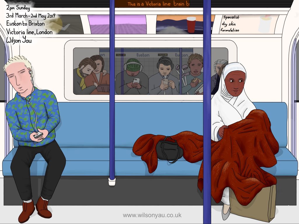 Digital drawing: Victoria line, London, 2pm Sunday 3rd March 2019 (Drawing 1156)