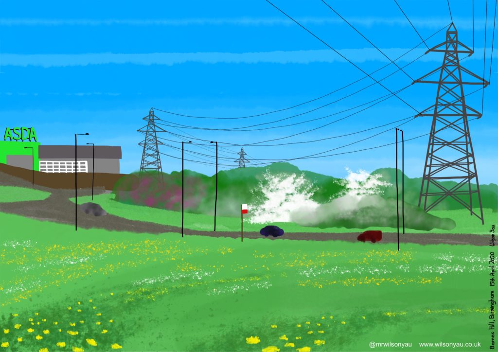 Drawing of electricty pylons, Barnes Hill, Birmingham