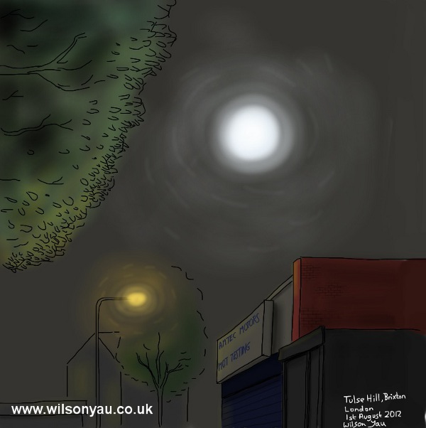 Full moon, Brixton, London, 1st August 2012