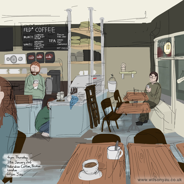 Federation Coffee, Brixton Market, London, Thursday 28th January 2016 (Drawing 601)