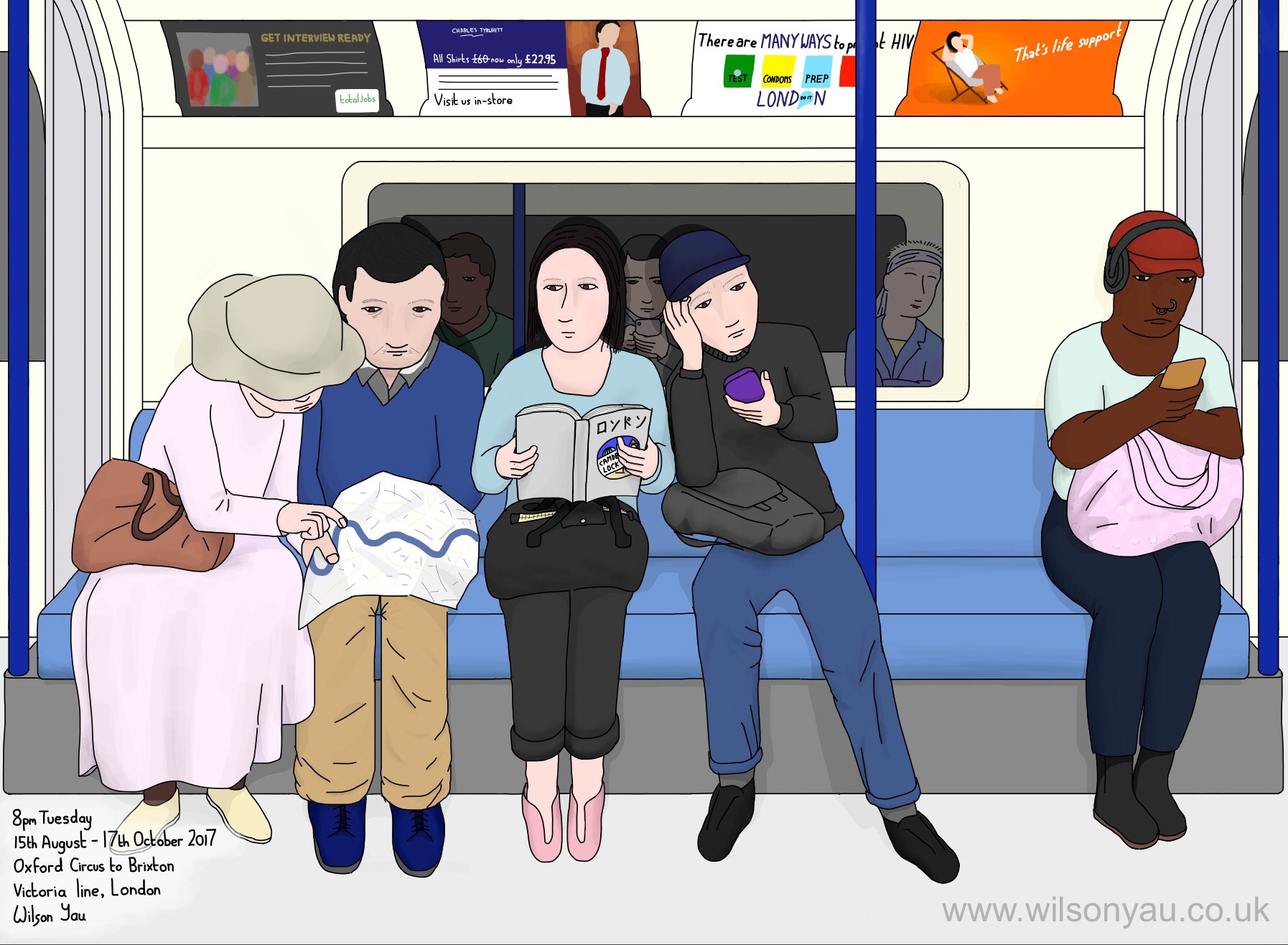 Japanese tourists, 8pm Tuesday, Victoria line, 15th August 2017
