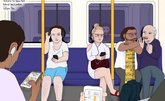 Saturday afternoon, Victoria to Upton Park, District line, London, 18th August 2018 (Drawing 1124)